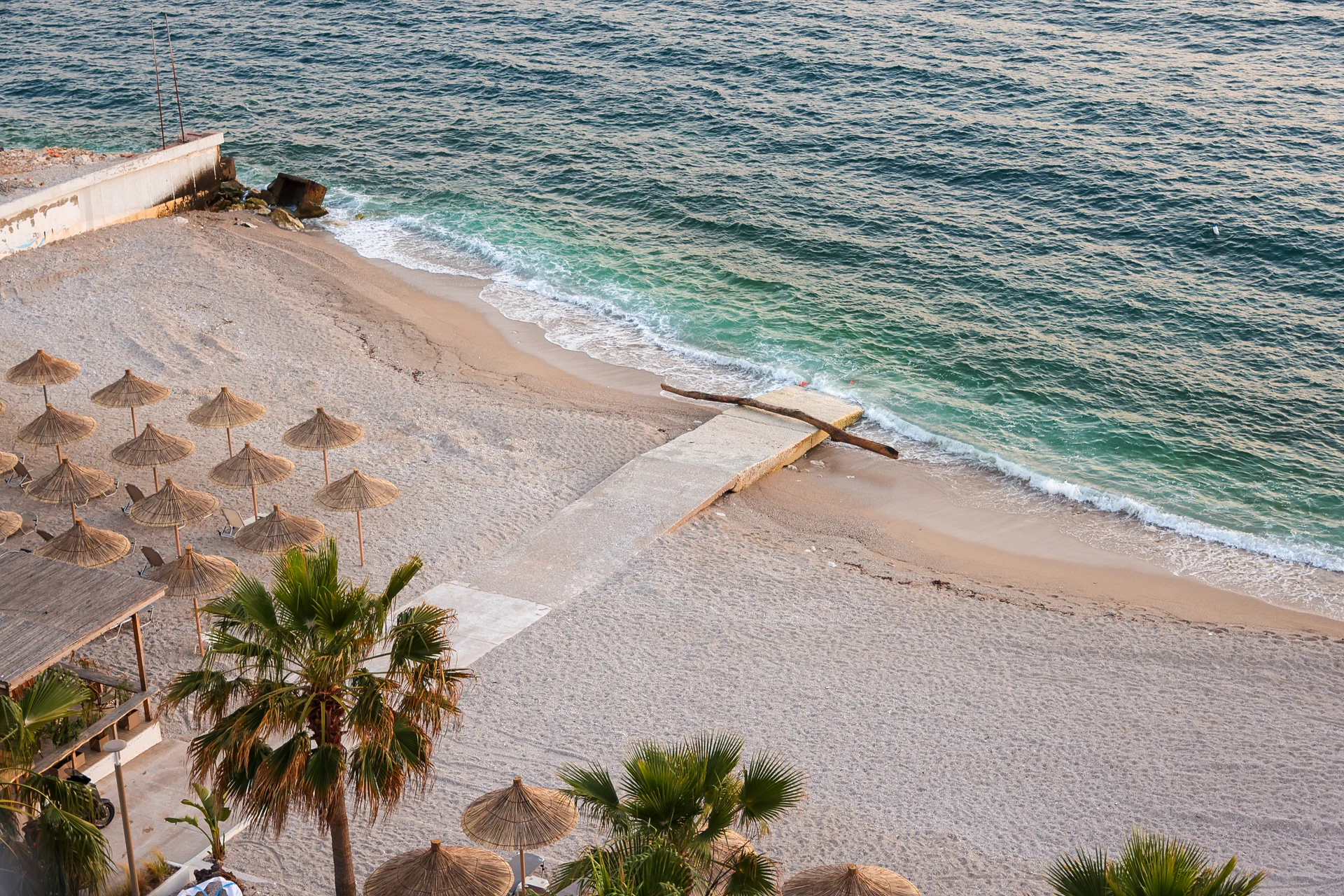 Golden hour aerial view of the beach
